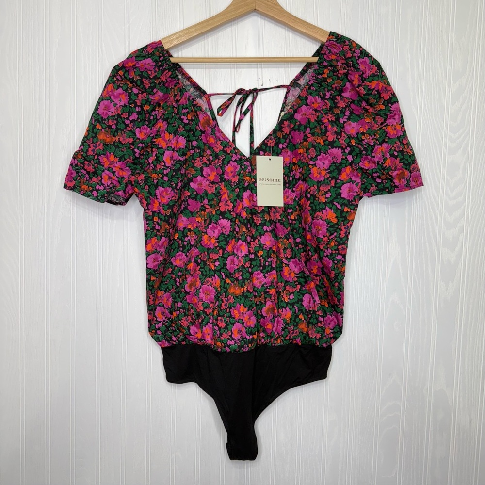 eesome floral pink body suit NWT size L - Picture 3 of 11